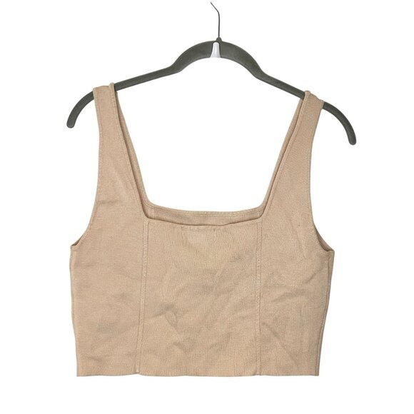 House of‎ Harlow 1960 Womens XS Stretch Ribbed Knit Crop Top Square Neck Tan - Picture 2 of 5